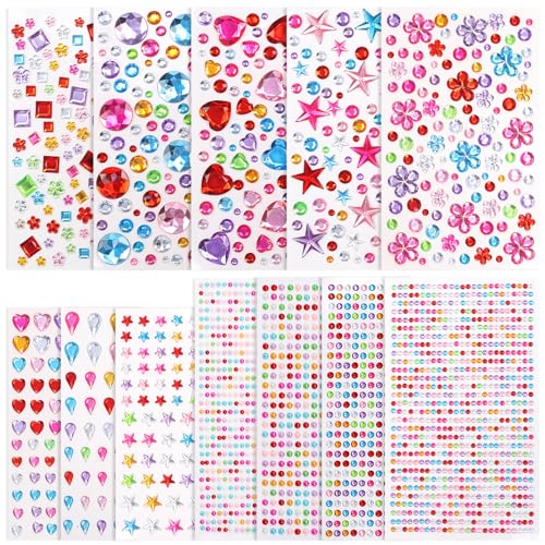 Vpqnee 12 Blatt Selbstklebende Edelstein Aufkleber Juwelen für Kunst und Handwerk Projekte, Scrapbook Strass Aufkleber mit Vielzahl von Formen und Größen auf Taschen, Karten, Papieren, Gesicht Vpqnee 12 Blatt Selbstklebende Edelstein Aufkleber Juwelen für Kunst und Handwerk Projekte, Scrapbook Strass Aufkleber mit Vielzahl von Formen und Größen auf Taschen, Karten, Papieren, Gesicht von Vpqnee