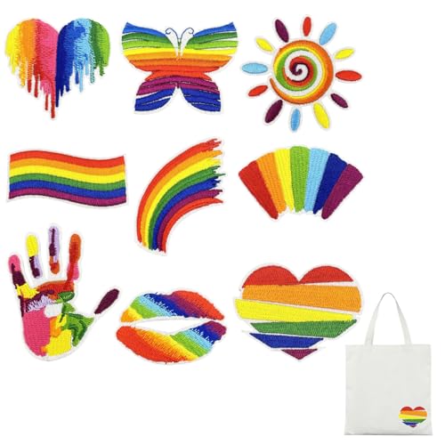 Heißklebe-Stickerei-Aufnäher können mit einem Bügeleisen erhitzt oder genäht werden, um auf Kleidung, Hüte, Socken usw. zu kleben. Regenbogenmuster Heißklebe-Stickerei-Aufnäher können mit einem Bügeleisen erhitzt oder genäht werden, um auf Kleidung, Hüte, Socken usw. zu kleben. Regenbogenmuster von Vresqi