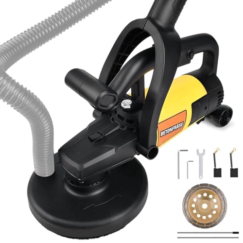 3800W Betonfräse Set inkl. Lange Handgriff Sanierungsfräse mit Diamantschleiftopf (180 mm) und Absaughaube | zum Wand und Betons | 6 Gänge einstellbar | max. 6000 U/m | Putzfräse für Winkelschleifer von Vrietina