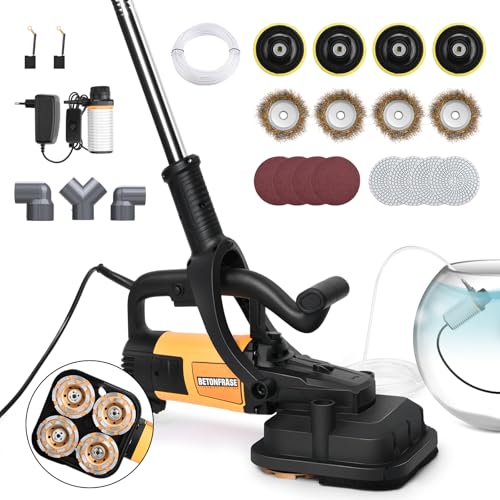 3800W Betonschleifer inkl. 4X Schleiftopf 100mm | 6-stufigen | 6000U/m | Betonfräse mit Absaughaube & Lang Handgriff, Sanierungsfräse Putzfräse Winkelschleifer Set, zum Abziehen von Beton, Fliesenkleb von Vrietina
