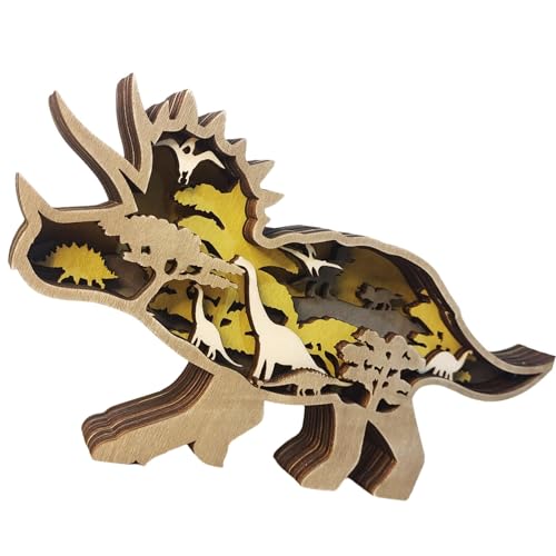 Holz-Dinosaurier-Ornamente, mehrschichtige Dinosaurier-Ausschnitte, exquisites Tierhandwerk, Bauernhaus-Dinosaurier-Dekor, Meditationsraumdekoration, Holztierfiguren, Dinosaurier-Basteldekorationen von Vriusi