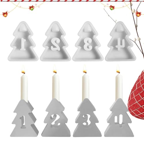 Silikonform für Weihnachtskerzenhalter, 4 x Weihnachtsbaum-Hohlzahlenform, Kerzenbodenformen, Gießformen für Tischdekoration, Gipsformen für Kerzenständer von Vriusi