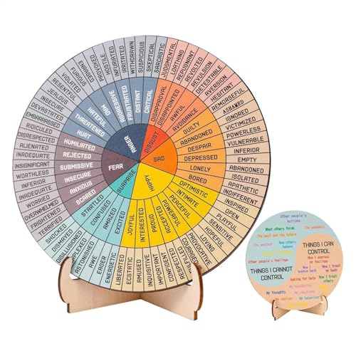 Vriusi Gefühlsrad mit Ständer, rundes Holzdiagramm, Farbrad für Gesundheitsgefühle, Psychologie-Rad, Schreibtisch-Emotions-Diagramm, Emotionales Bewusstseinsrad, Gefühle-Rad- von Vriusi