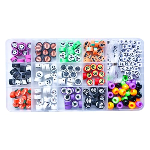 Vriusi Halloween-Perlenmaterial-Paket, Halloween-Armband-Schmuck-Set, Geister- -Abstandshalter, verschiedene Halloween-Armbänder, Schmuckherstellung, Buchstabenperlen für Damen und Erwachsene von Vriusi