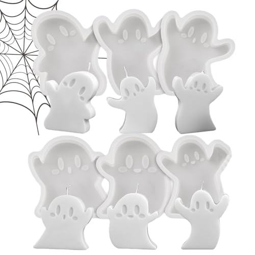 Vriusi Halloween-Silikonform, Geister-Antihaftharzformen, 6 x Gothic-Feiertagskerzenformen, niedliche Gießform für Harz-Kunstwerke, Epoxidharz, Beton, Seife Vriusi Halloween-Silikonform, Geister-Antihaftharzformen, 6 x Gothic-Feiertagskerzenformen, niedliche Gießform für Harz-Kunstwerke, Epoxidharz, Beton, Seife von Vriusi