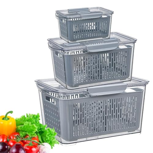 Vriusi Obsthalter für Kühlschrank | Produktbox Kühlschrank Mülleimer - Lebensmittelbehälter-Sets mit Seitengriff und abnehmbarem Sieb für Erdbeeren, Heidelbeeren Vriusi Obsthalter für Kühlschrank | Produktbox Kühlschrank Mülleimer - Lebensmittelbehälter-Sets mit Seitengriff und abnehmbarem Sieb für Erdbeeren, Heidelbeeren von Vriusi