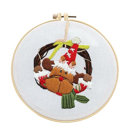 Vriusi Weihnachten Stickerei Kit, Anfänger Urlaub Nadel Kit, Weihnachten Kit, Handstickerei Kit mit Hoop Elch, Strumpf Stickerei Kit für Bastelliebhaber, Perfekt für Erwachsene und Kinder von Vriusi