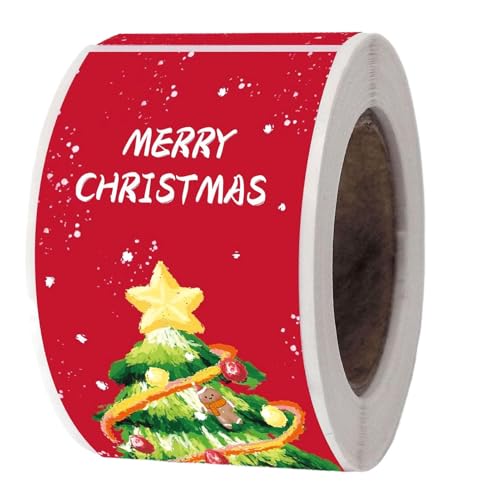 Vriusi Weihnachtsetiketten Aufkleber, 150 Blatt Weihnachtsanhänger Zubehör, Weihnachtsgeschenkanhänger, Weihnachtsbaum Design Rolle Aufkleber, Weihnachtsgeschenkpapier, Selbstklebendes Geschenkpapier von Vriusi