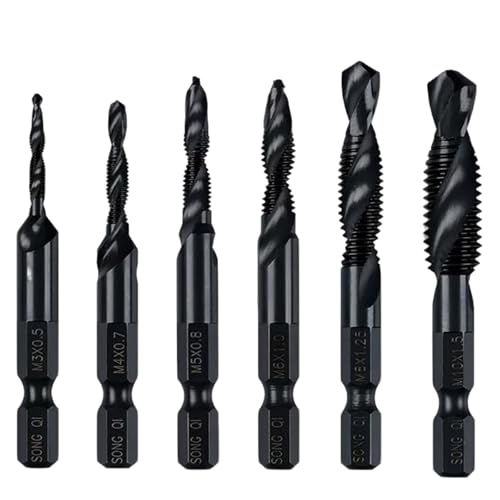 Vroxdrez 6-teiliges Kombi-Bohrer und Gewindeschneider-Set, Schraubengewinde-Bits in M3x0,5 M4x0,7 M5x0,8 M6x1,0 M8x1,25 M10x1,5, mit Rostschutz-Beschichtung, 6-mm-Sechskantschaft, für Metall & Kunstst Vroxdrez 6-teiliges Kombi-Bohrer und Gewindeschneider-Set, Schraubengewinde-Bits in M3x0,5 M4x0,7 M5x0,8 M6x1,0 M8x1,25 M10x1,5, mit Rostschutz-Beschichtung, 6-mm-Sechskantschaft, für Metall & Kunstst von Vroxdrez