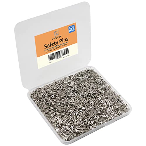 500PCS Safety Pins, 0.75Inch/19mm Small Safety pins, Rust Resistant Nickel Plated Steel Set for Crafting, Sewing, Rimming Fastening Clip Button for Garment Hang Tag (Silver) von Vrupin