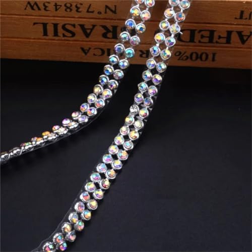 3 Stück/Lot, 4 mm, 2-reihig, Strassbesatz, Hotfix, Kristall-Netzband, Brautapplikation, AB-Farbe mit Silber, 2 Reihen, 0,8 cm Breite # 1,5 m (3 Stück) von Vsadsau