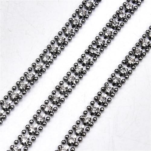 4,5 m lange Strass-Kette, Glasdiamantperlen, Strass-Kristallband, Brautapplikation, Schwarz von Vsadsau