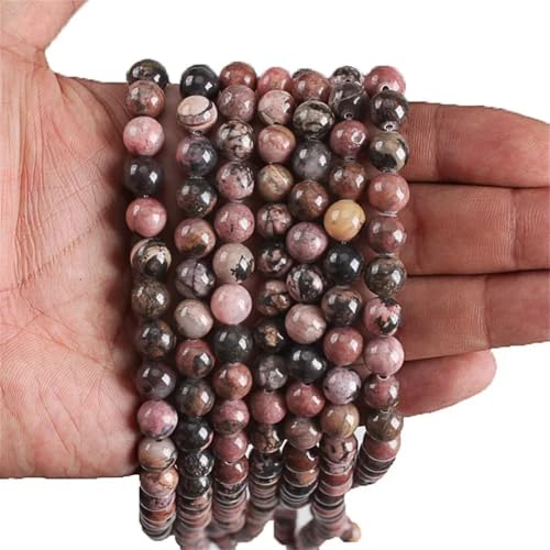 4–12 mm Natursteinperlen, Quarz, rund, lose Perlen für Armbänder, Halsketten, Schmuckherstellung, schwarze Spitze, Rhodonit, 6 mm, ca. 60 Perlen 4–12 mm Natursteinperlen, Quarz, rund, lose Perlen für Armbänder, Halsketten, Schmuckherstellung, schwarze Spitze, Rhodonit, 6 mm, ca. 60 Perlen von Vsadsau