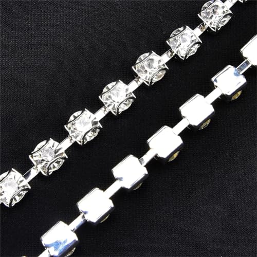 5 m lange Strass-Kette, silberfarbene Krallenbasis, Glas-Kristallbesatz, Nähband für Kleidung, transparent, SS20–5 mm, # 5 Meter von Vsadsau