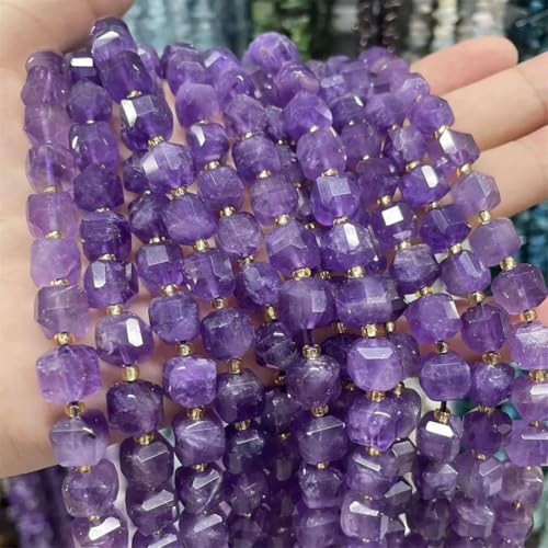 8–10 mm Naturstein, facettierte Amethyst-Würfel-Perlen, Edelstein-Abstandshalter, Glasperlen für Schmuckherstellung, 10 mm, ca. 35 Perlen von Vsadsau