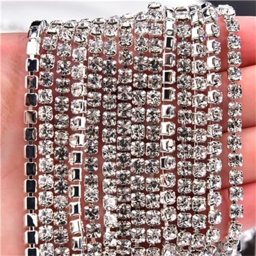 AAAAA Strass-Cup-Kette, klarer Kristall, AB-Steinbesatz, 9,1 m/Rolle, silberfarben, SS8, 2,5 mm AAAAA Strass-Cup-Kette, klarer Kristall, AB-Steinbesatz, 9,1 m/Rolle, silberfarben, SS8, 2,5 mm von Vsadsau