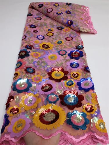 Afrikanischer französischer Netz-Pailletten-Spitzenstoff, Netz-Pailletten, Spitze, Nigeria, Tüllstoff für Abendkleid, Nähen, Ly1042-7, 4,5 m von Vsadsau