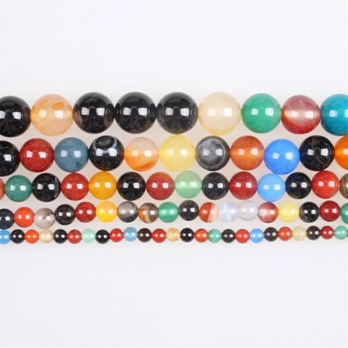 Natursteinperlen, 2–14 mm, bunter Achat, Onyx, rund, lose Perlen für Armbänder, Halsketten, 6 mm, ca. 61 Perlen von Vsadsau