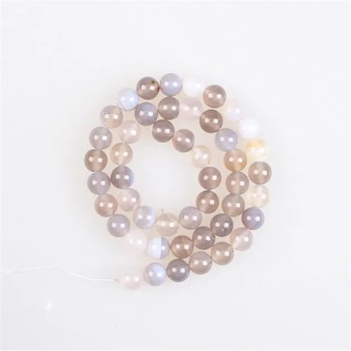 Natursteinperlen, 4–12 mm, grau gestreift, Achat, rund, lose Perlen für Schmuckherstellung, 6 mm, ca. 61 Perlen von Vsadsau