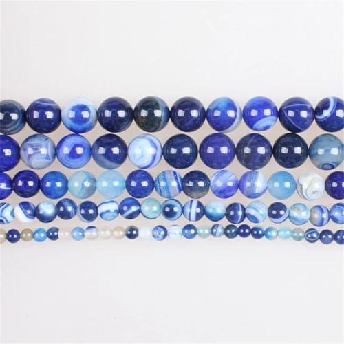 Natursteinperlen, 4–14 mm, dunkelblau, gestreift, Achat, rund, lose Perlen für Armbänder, Halsketten, 10 mm, ca. 36 Perlen von Vsadsau