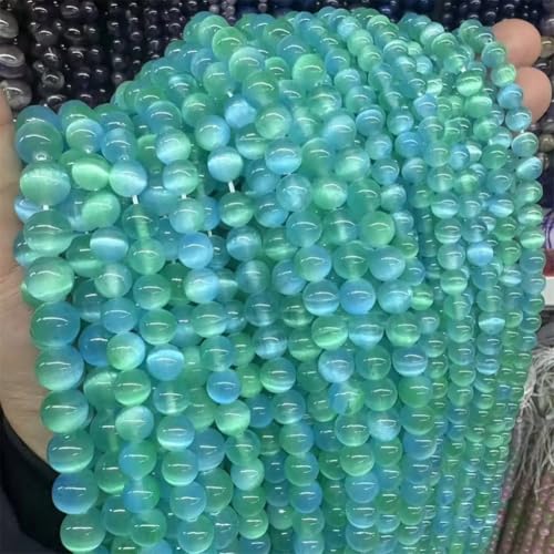 Natursteinperlen, 6–10 mm, Regenbogen-Selenit, Katzenauge, rund, lose Perlen für Schmuckherstellung, Blau, GN8, 6 mm, ca. 61 Perlen Natursteinperlen, 6–10 mm, Regenbogen-Selenit, Katzenauge, rund, lose Perlen für Schmuckherstellung, Blau, GN8, 6 mm, ca. 61 Perlen von Vsadsau