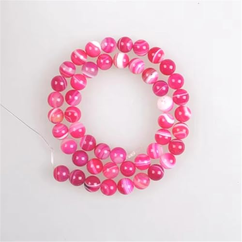 Natursteinperlen, 6–12 mm, rosenrot, gestreift, Achat, rund, lose Perlen für Schmuckherstellung, 6 mm, 61 Perlen von Vsadsau