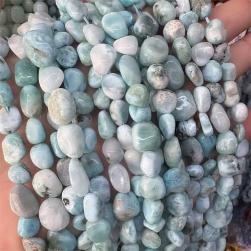 Natursteinperlen, Dominikanische Larimar, rund, unregelmäßig, Kiesperlen für Schmuckherstellung, 8–10 mm, 10 mm Natursteinperlen, Dominikanische Larimar, rund, unregelmäßig, Kiesperlen für Schmuckherstellung, 8–10 mm, 10 mm von Vsadsau