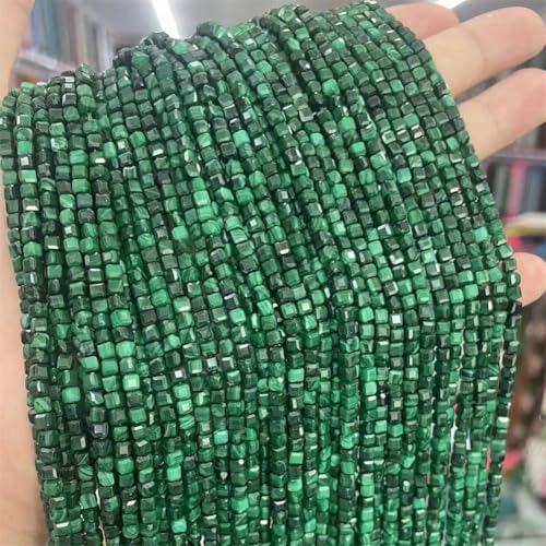 Natursteinperlen, facettiert, Malachit, Würfel, Abstandshalter für Armbänder, Halsketten, Schmuckherstellung, 3 x 3 mm, 100 Perlen, 3 x 3 mm von Vsadsau