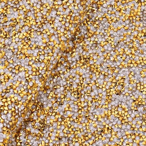 Selbstklebende Harz-Strasssteine, Netzstoff, Kristall-Applikation, Strass-Band, Zierleiste, goldfarben, transparent, Hotfix-Design, 24 x 40 cm von Vsadsau