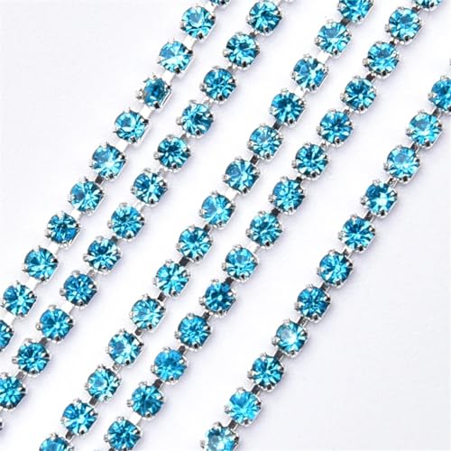 Strass-Kette, Kristallglasbesatz, ausgefallene Edelsteinkette, Aquamarin, SS6-2 mm, 9,1 m, 2 m von Vsadsau