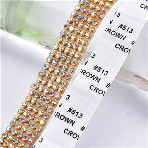 Strassbesatz, selbstklebende Kristalle, zum Aufbügeln, AB-Stein mit Gold, 142 Reihen, 45 cm Breite, selbstklebend, 1,2 m Strassbesatz, selbstklebende Kristalle, zum Aufbügeln, AB-Stein mit Gold, 142 Reihen, 45 cm Breite, selbstklebend, 1,2 m von Vsadsau