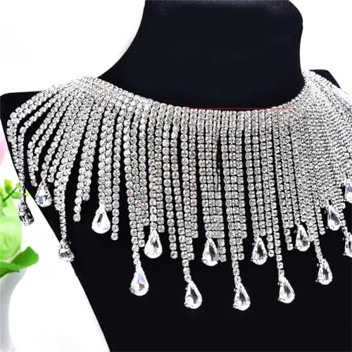 Strassverzierung, Quaste, Fransen, Metall, Strass, Kette, Band, Kristall-Applikation, transparent, D-Form, Klaue, 45 cm lang Strassverzierung, Quaste, Fransen, Metall, Strass, Kette, Band, Kristall-Applikation, transparent, D-Form, Klaue, 45 cm lang von Vsadsau