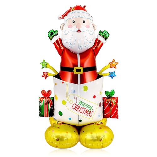 Weihnachtsballons für Party-Dekorationen, 1 Stück, 124 cm, riesiger Weihnachtsmann-Ballon, selbststehende Folienballons für Weihnachtsfeier, Geburtstag, Partyzubehör, festliche Feiertagsfeiern von Vsdski