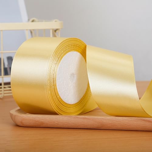 2 Rollen Gold schleifenband, Geschenkband Gold Stoffband, Satinband Ribbon Gold Dekoband.(50mm/25yard) von Vsosfiza