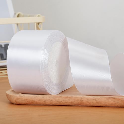 2 Rollen Weiß Schleifenband, Geschenkband Stoffband, Satinband Ribbon Dekoband (50mm/25yard) von Vsosfiza