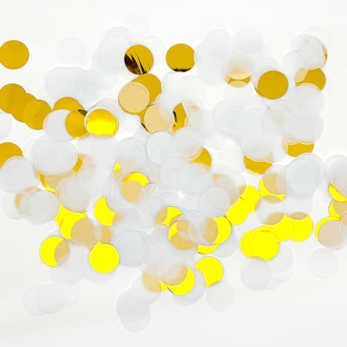 50g Mehrfarbige Runde Tissue Konfetti,Party Tabellen Confetti für Hochzeit, Geburtstag, Jahrestag.5000+Stück(Weiß, Gold Konfetti) von Vsosfiza