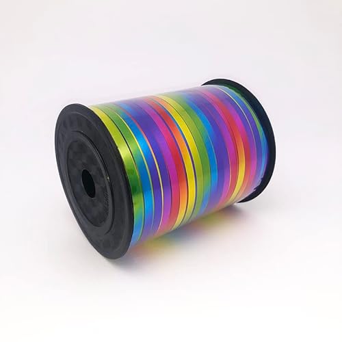 Regenbogen Geschenkband, Glitzer Ringelband Spule Rainbow Ballonband,Luftballonband Ribbon,Ringelband Rolle Regenbogen (5mm/450m) von Vsosfiza