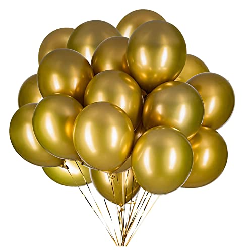 Vsosfiza 12 Zoll Metallic Luftballons Golden, Golden Chrom Helium ballons für Party Deko(Ø 30cm/50 Stück) von Vsosfiza