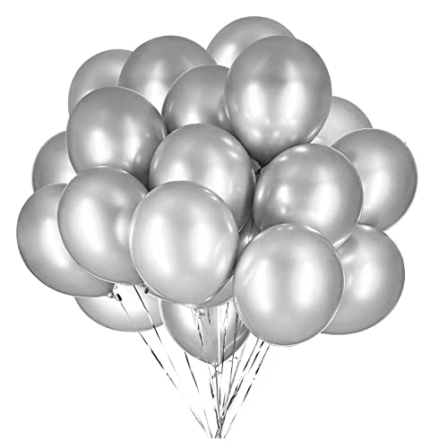 Vsosfiza 12 Zoll Metallic Luftballons Silber, Silber Chrom Helium ballons für Party Deko(Ø 30cm/50 Stück) von Vsosfiza