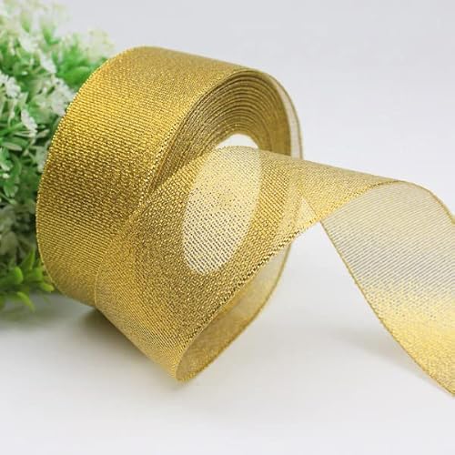 Vsosfiza 2 Rollen Gold Geschenkband, golden Schleifenband, goldenes Breit Band Rolle Organzaband (4cm/25Yards) von Vsosfiza