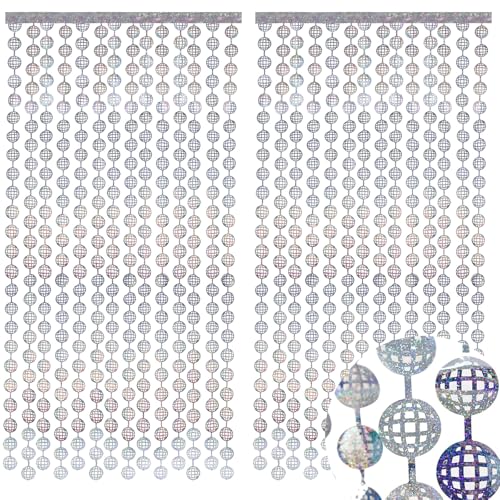Vsosfiza 2X Disco-Vorhang (1x2m) - Silberne Discokugel-Girlanden für 80er-Party, Junggesellinnenabschied & Schulball-Deko von Vsosfiza
