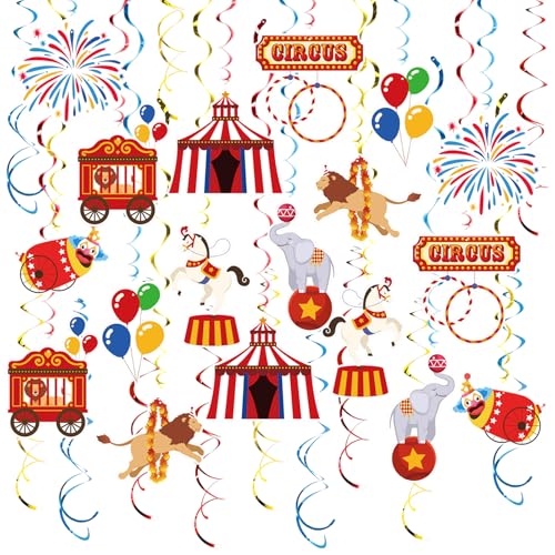Vsosfiza 48 Karneval Girlanden - Zirkus & Clown Deko mit Luftballons in Rot, Blau, Gelb von Vsosfiza