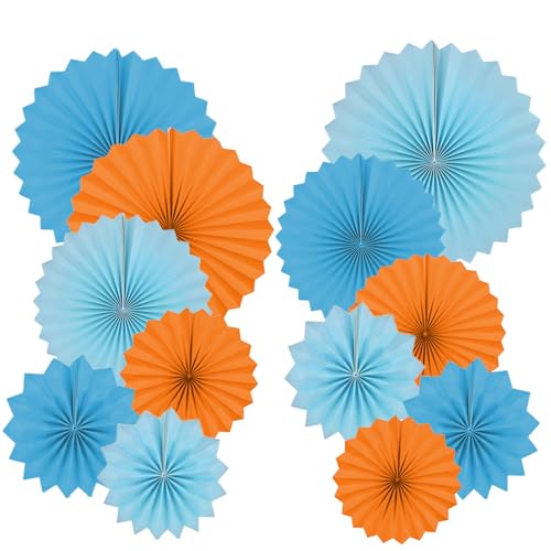 Vsosfiza Papier-Rundfächer Partydekoration - Orange/Blau - 12er Set (20/25/30/35 cm) für Jubiläen & Sportevents von Vsosfiza
