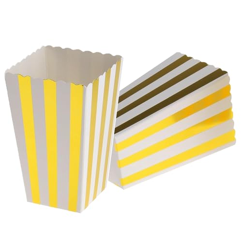 Vsosfiza Popcorn Tüten, Popcorn Boxen Pappe-Süßigkeiten-Behälter Set Süßigkeiten Tüten kleine Candy Tüten,Gold und Weiß Streifen Muster für Party. (Gold 12 Stück) von Vsosfiza