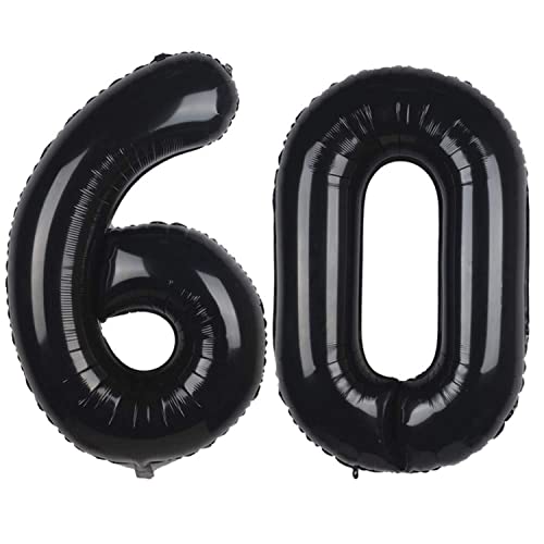 Vsosfiza Schwarze Zahl 60 Folien Luftballons, Helium Luftballons 60 Zahl,60 Ballons Folien für 60.Geburtstag Deko(40 Zoll) von Vsosfiza