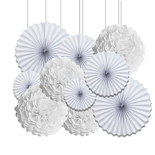 Vsosfiza Papier Dekoration Weiß,Hängender Papier Pompons und Papier fächer Weiss,Seidenpapier Pompons und Papierfächer für Hochzeit,Geburtstag,Party(10 Stück) von Vsosfiza