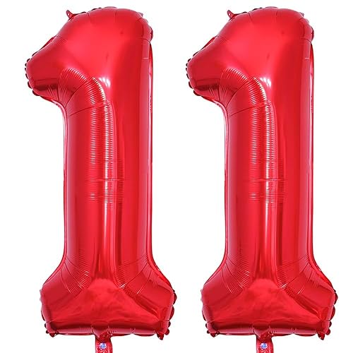 Vthoviwa 40 Zoll/18 Farbens Luftballon Zahlen 11 Rot, Luftballon 11. Geburtstag Foil Ballon, 0123456789,10-19,20-25,30,40,50,60,70,80,90, Folienballon 11 Party Dekoration Helium Unterstützen von Vthoviwa