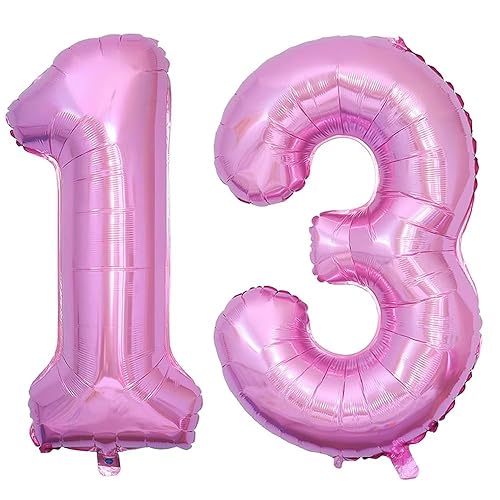 Vthoviwa 40 Zoll 17 Farbens Luftballon Zahlen 13/31 Rosa, Helium Luftballon 13/31. Geburtstag Foil Ballon, 0123456789,10-19,20-25,30,40,50,60,70,80,90, Folienballon 13/31 Party Dekoration von Vthoviwa