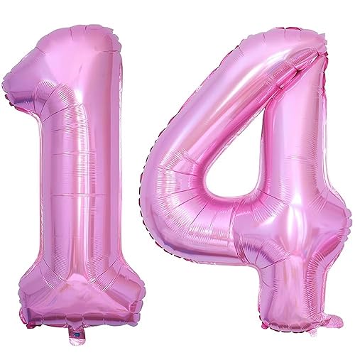 Vthoviwa 40 Zoll 17 Farbens Luftballon Zahlen 14/41 Rosa, Helium Luftballon 14/41. Geburtstag Foil Ballon, 0123456789,10-19,20-25,30,40,50,60,70,80,90, Folienballon 14/41 Party Dekoration von Vthoviwa