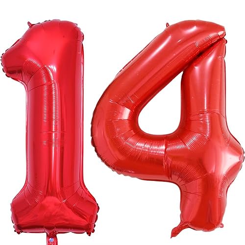 Vthoviwa 40 Zoll 17 Farbens Luftballon Zahlen 14/41 Rot, Helium Luftballon 14/41. Geburtstag Foil Ballon, 0123456789,10-19,20-25,30,40,50,60,70,80,90, Folienballon 14/41 Party Dekoration von Vthoviwa